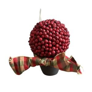Holly Berry Topiary Country Christmas Decor Rustic Red Plaid Beaded Farmhouse